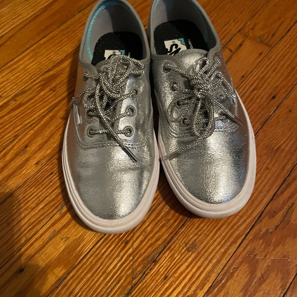 Silver Low-Top Sneakers with Reflective Finish